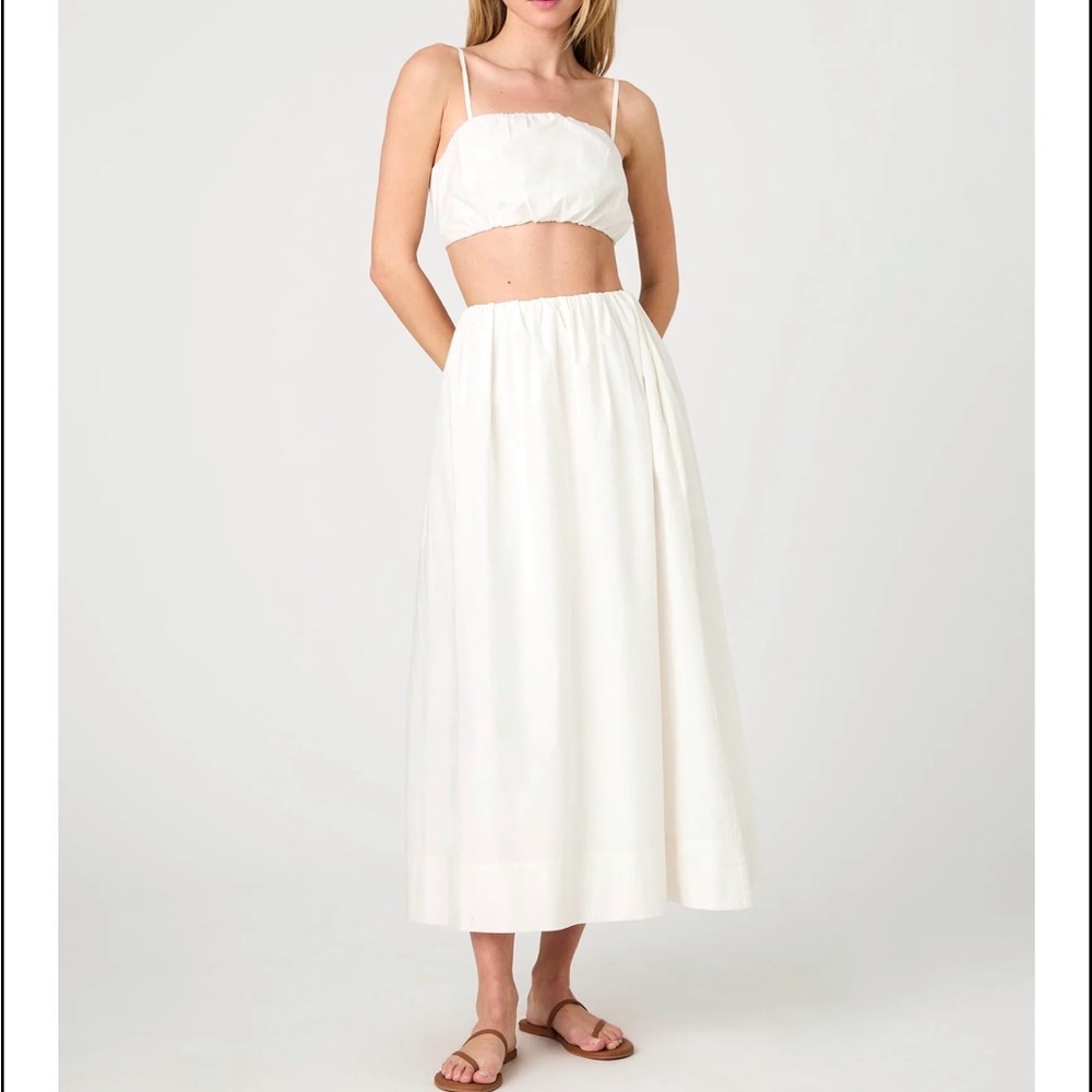 The Nomi Cotton Ruched Midi Skirt and matching crop top (sold as set)